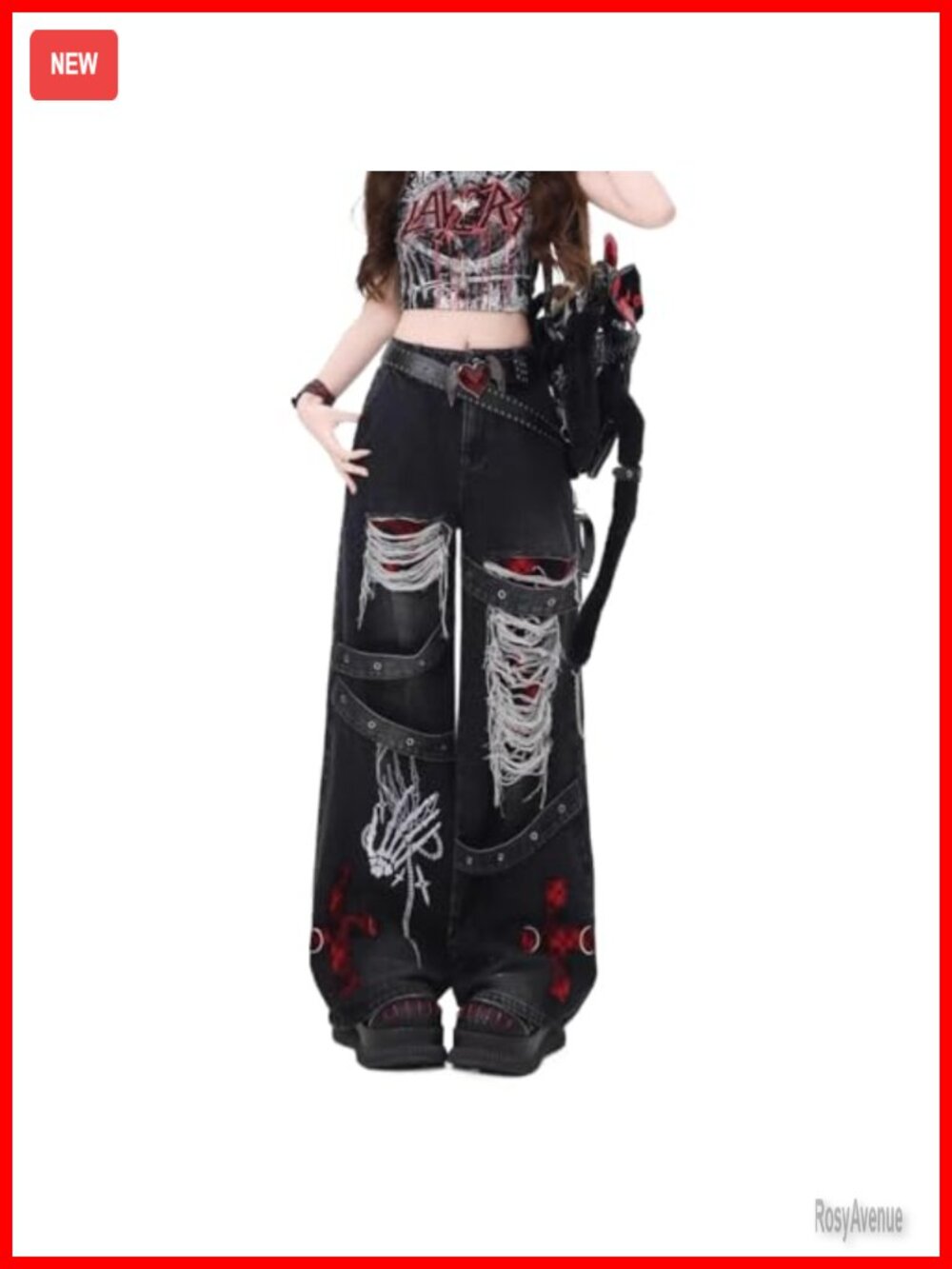 Women's Baggy Ripped Grunge Jeans High Waist Wide Leg Straight Y2K